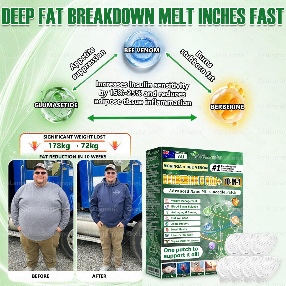 Official AUS Store 🇦🇺  | 𝐆𝐞𝐞𝐋𝐞𝐦𝐨𝐧® Moringa · Berberine × NAD+ 𝟏𝟎-𝐢𝐧-𝟏 𝐀𝐝𝐯𝐚𝐧𝐜𝐞𝐝 𝐍𝐚𝐧𝐨 𝐌𝐢𝐜𝐫𝐨𝐧𝐞𝐞𝐝𝐥𝐞 𝐏𝐚𝐭𝐜𝐡 — 𝐎𝐧𝐜𝐞 𝐃𝐚𝐢𝐥𝐲, 𝐕𝐢𝐬𝐢𝐛𝐥𝐞 𝐑𝐞𝐬𝐮𝐥𝐭𝐬 𝐢𝐧 𝟕 𝐃𝐚𝐲𝐬